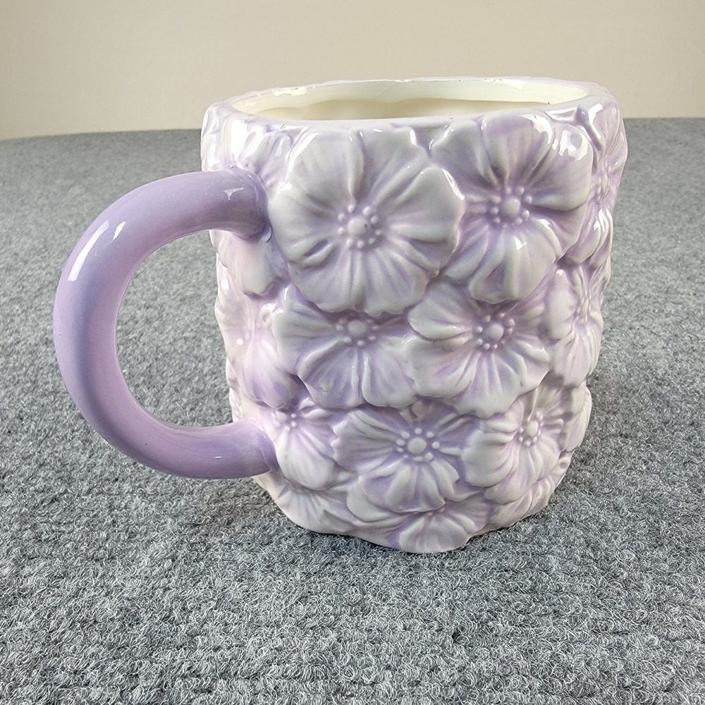 Seeds & Sunshine Lavender Purple 3D Floral Embossed Ceramic Mug Coffee Cup